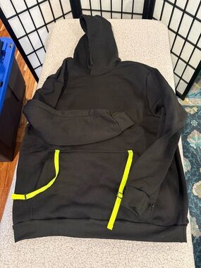 Men's Black, gray, tan Hoodie with Neon Drawcords